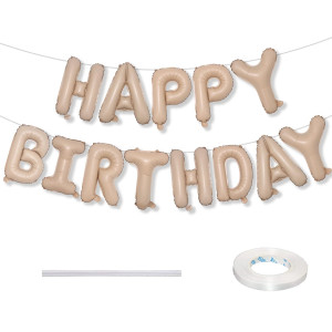 Happy Birthday Balloon Banner Beige 16 Inch Neutral Tan Self Inflating Happy Birthday Foil Balloon Nude Birthday Bunting Banne