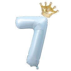 40Inch Light Blue Number 7 Balloons With Crown 7Th Birthday Decorations For Boys Girls Childrens Birthday Party Supplies L