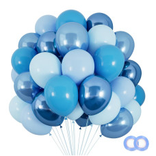 Rubfac 120Pcs 12 Inches Blue Balloons Metallic Chrome Blue Balloons Pearl Blue Balloons Pastel Blue Balloons For Baby Shower We