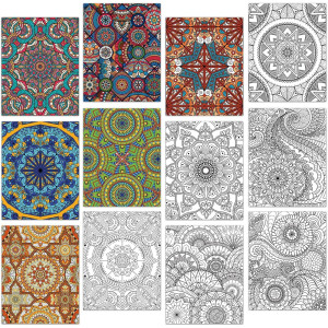 Zoiiwa 24 Pack Mandala Coloring Posters For Kids Adults Fuzzy Coloring Posters 11 X 86 Mandala Flower Coloring Book Craft C