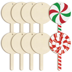 Large Wooden Ornaments To Paint 10Pcs Diy Blank Lollipops Shape Unfinished Wood Ornament For Crafts Hanging Decorations Hallow