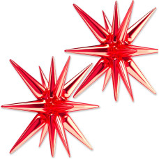 Partywoo Red Star Balloons 2 Pcs 42 Inch Large 14Pointed Starburst Balloons Onepiece Star Explosion Balloons With Ribbon Po