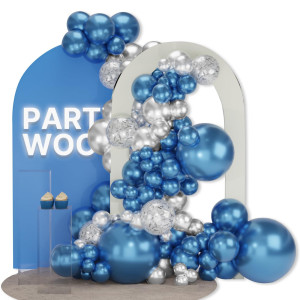 Partywoo Blue And Silver Balloons 100 Pcs Metallic Blue And Metallic Silver Balloons Different Sizes Pack Of 18 Inch 12 Inch 10