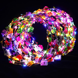 40 Pcs Led Flower Headband Light Up Flower Crown Garland Flower Headdress Floral Headpiece For Women Hair Accessories Birthday