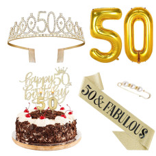 Agqrdkrc 50Th Birthday Decorations Women 50Th Birthday Gifts Women Gold Include 50Th Birthday Crown 50Th Birthday Sash With Pear