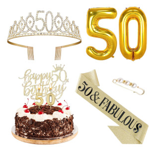 Agqrdkrc 50Th Birthday Decorations Women 50Th Birthday Gifts Women Gold Include 50Th Birthday Crown 50Th Birthday Sash With Pear