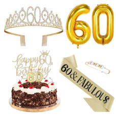 Agqrdkrc 60 Birthday Decorations For Women 60Th Birthday Gifts For Women Gold Include 60Th Birthday Crown Birthday Queen Sash W