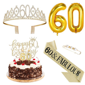 Agqrdkrc 60 Birthday Decorations For Women 60Th Birthday Gifts For Women Gold Include 60Th Birthday Crown Birthday Queen Sash W