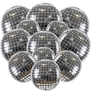 Cadeya 12 Pcs Disco Ball Balloons Huge 4D Disco Aluminum Foil Balloons For Birthday Bachelorette Party Silver Party 70S 80S