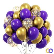 Rubfac 120Pcs Purple Gold Balloon Kit 12 Inches Purple Metallic Chrome Gold And Confetti Balloons For Birthday Wedding Annivers