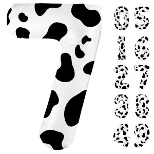 40 Inch Cow Print Balloon Number 7 Balloons Cow Balloons For 7St Birthday Decoration Large Cow Number Balloons For Western Par