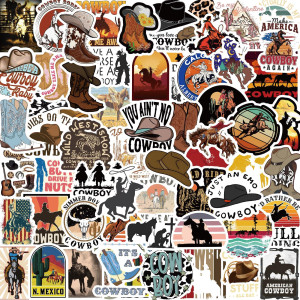 64Pcs Cowboy Stickers Country Western Decals Vinyl Waterproof Stickers For Water Bottle Laptop Luggage Helmet Skateboard Snowbo