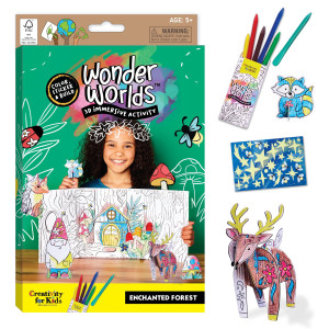 Creativity For Kids Wonder Worlds 3D Coloring Craft Kit Enchanted Forest Coloring Craft Kit For Kids Diy Kit For Girls And B