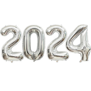 Silver Number 2024 Balloons 40 Large Silver 2024 Balloons Helium Mylar Foil Balloons For 2024 New Year Christmas Graduation P