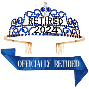 2024 Retirement Tiara Sash Officially Retired Sash Crown For Parties Events Gifts Favors And Decorations Blue