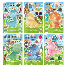 24 Sheets Cute Dinosaur Stickers For Kids Toddler Makeaface Stickers Make Your Own Dinosaur Stickers Dinosaur Birthday Party F