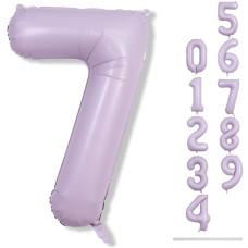 40 Inch Balloon Number 7 Pastel Purple Large Mylar Foil Light Purple Number Seven Balloons Set For Girls Women Dusty Lilac Glo