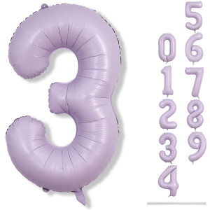 Large Dusty Pastel Purple 3 Balloons 40 Inch Giant Light Purple Helium Mylar Foil Globos Numero For Girls Self Inflating 3Rd B