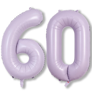 Dusty Purple 60Th Birthday Balloons For Women 40 Inch Light Purple Foil 60 Number Balloons Self Inflating Pastel Lilac Birthda