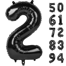 Iwerp Number 2 Balloon Black 40 Inch Unisex Birthday Decorations All Ages Reusable Self Sealing Foil Mylar