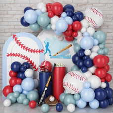 Funhot Baseball Balloon Arch Garland Kit Navy Blue And Red Balloon Garland With White Balloons Baseball Foil Balloons Birthday