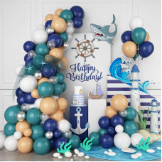 Ocean Theme Balloons Arch Kit Under The Sea Balloon Garland Arch Kit Retro Sea Blue Apricot Silver Party Balloons For Kids Boy