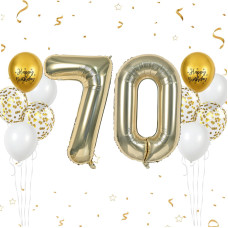 40 Inch Light Gold Number 70 Balloon 70Th Birthday Balloons Confetti Balloon Gold Birthday Print White Latex Balloons Giant 70