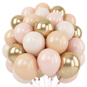 White Sand Gold Balloons Set 12 Inch Double Stuffed Blush Beige Boho Party Balloons With Metallic Chrome Gold Neutral Cream Nud