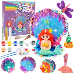 Wethcorp Mermaid Toys For Girls Shell Painting Kit For Kids Art Supplies For Girls Fun Arts And Crafts Birthday Gift Toys For A