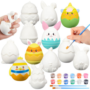 Miniinflat 12 Pcs Easter Eggs Painting Kit White Easter Eggs Coloring Decorating Crafts Kit Squeeze Eggs Bunny Toys With Dye Pai