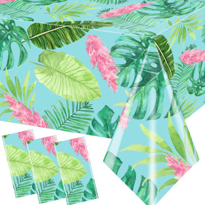 Pymurod 3 Pack Tropical Tablecloths Hawaiian Luau Party Decorations Aloha Tropical Table Cloths Hawaiian Palm Leaves Tablecloth