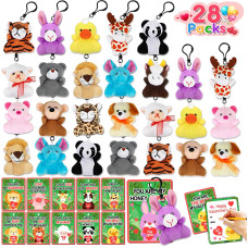 Aitbay Valentines Day Gifts Toys For Kids 28 Packs Valentines Day Cards With Mini Animal Plush Toy Set Valentine Exchange Ca