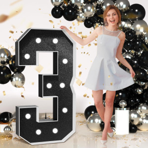 Imprsv Marquee Numbers Black Birthday Decorations Large 4 Feet Tall Light Up Numbers 3Rd 30Th Party Decor Big Mosaic Cardboard