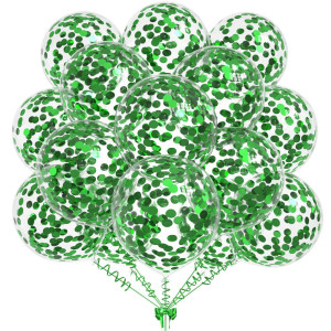 50Pcs Green Foil Confetti Balloons 12 Inch Latex Balloon With Green Confetti Inside For Birthday Family Party Wedding Party Baby