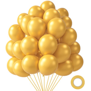 Lovestown 110Pcs Gold Latex Balloons 12 Inch Metallic Helium Round Balloons Party Balloons With Ribbon For Engagement Birthday