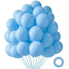 Lovestown 110Pcs Light Blue Latex Balloons 12 Inch Baby Blue Helium Round Balloons With Ribbon For Engagement Birthday Baby Sho