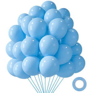 Lovestown 110Pcs Light Blue Latex Balloons 12 Inch Baby Blue Helium Round Balloons With Ribbon For Engagement Birthday Baby Sho