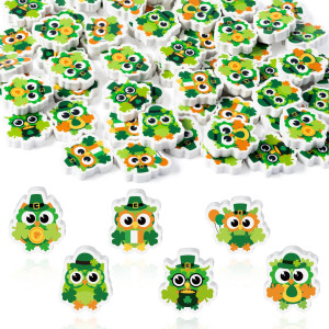 Yopyame 60Pcs Stpatricks Day Clover Owl Mini Erasers For Kids Bulk Irish Shamrock Rubber Erasers Cute Puzzle Erasers Desk Pet