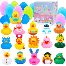 16Pack Easter Eggs With Rubber Duckeaster Egg With Toy Insideeaster Basket Stuffers For Kidseaster Gift For Kids Boys Girlse