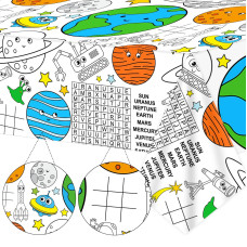 Qyeahkj Giant Outer Space Coloring Tablecloth For Kids Large Outer Space Coloring Poster Table Cover Decoration School Coloring