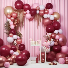 Partywoo Red Pink And Gold Balloons 140 Pcs Ruby Red Pink And Chrome Gold Balloons Different Sizes Pack Of 18 Inch 12 Inch 10 I