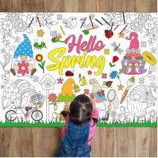 Naozinebi Hello Spring Coloring Poster For Kids Giant Coloring Poster Large Spring Gnome Coloring Tablecloth Jumbo Coloring Book