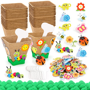 Ayfjovs Garden Paper Pot Craft Kit15 Pack Square Paper Peat Pots With 105 Pcs Adhesive Foam Stickers For Kids Science Prescho