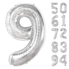 Silver 9 Balloon Number Balloons 40 Inch 9Th Giant Birthday Decorations For Boys Girls 19Th 29Th Silver Party Decorations Supp