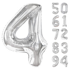 Silver 4 Balloon Number Balloons 40 Inch 4Th Silver And Black Party Decorations Four Large Numbers For Party Decor Number 4