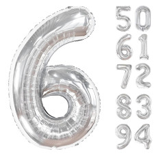 Silver 6 Balloon Number Balloons 40 Inch 6Th Balloons For Birthday Decorations Silver And Black Party Supplies 6 Birthday Bal