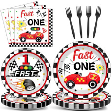 Fast One Birthday Decorations For Boys Racing Car 1St Birthday Party Supplies Fast One Plates Napkins Forks Checked Race Car Dis