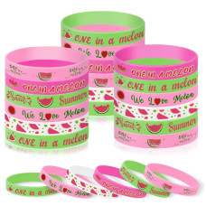 Junebrushs One In A Melon Party Favors 42Pcs Watermelon Themed First Birthday Silicone Bracelets Rubber Wristbands For One In A