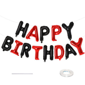 Happy Birthday Balloon Banner 16 Inch Happy Birthday Foil Red And Black Balloons Happy Birthday Sign Bunting Banner Self Infla