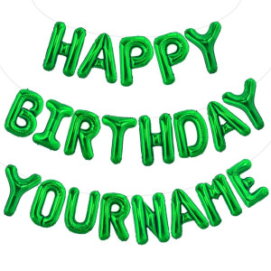 Toniful 65 Pcs 16 Inch Green Happy Birthday Balloons And 2 Sets Az Foil Letters Balloons Diy Personalized Phrase Banner For Bir